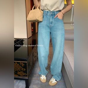 Wash Denim Blue Wide-leg Jeans